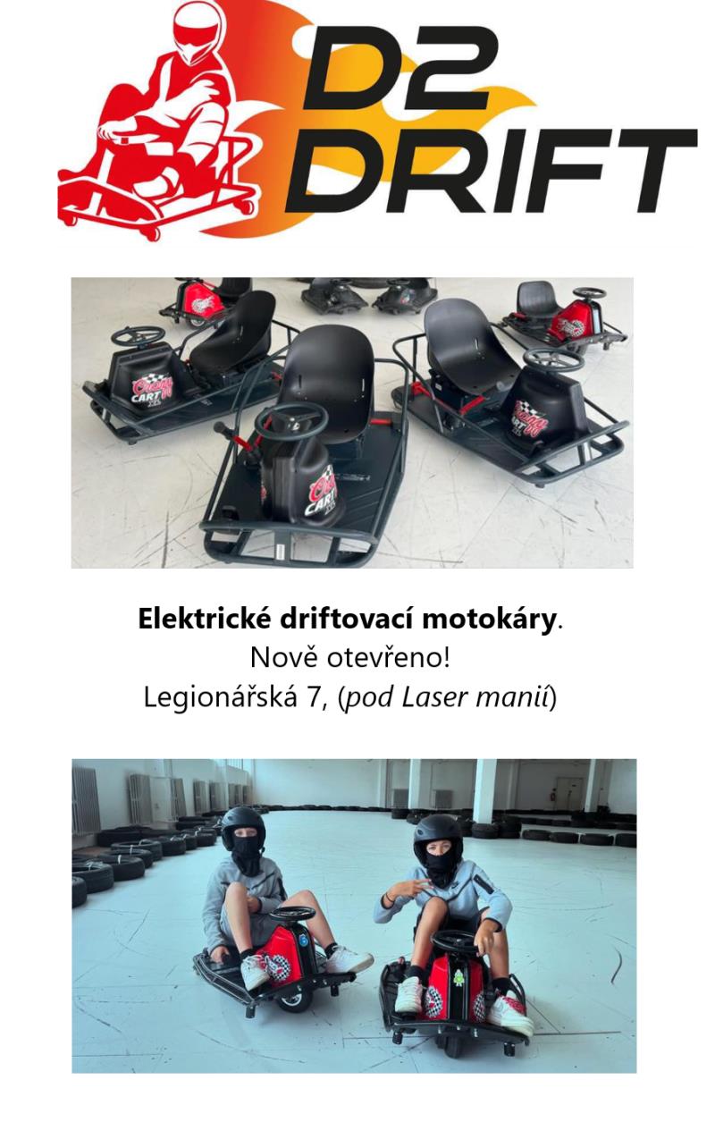 Elektrické driftovací motokáry. Nově otevřeno Legionářská 7, Olomouc