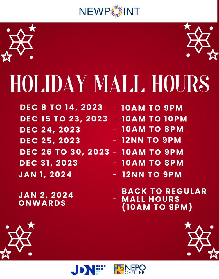 Please be guided accordingly on our updated mall hours this holiday season.