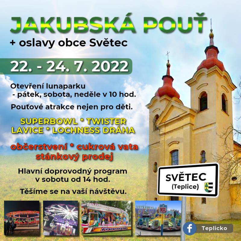 Jakubská pouť a oslavy obce Světec | 22. - 24. 7. 2022, Světec