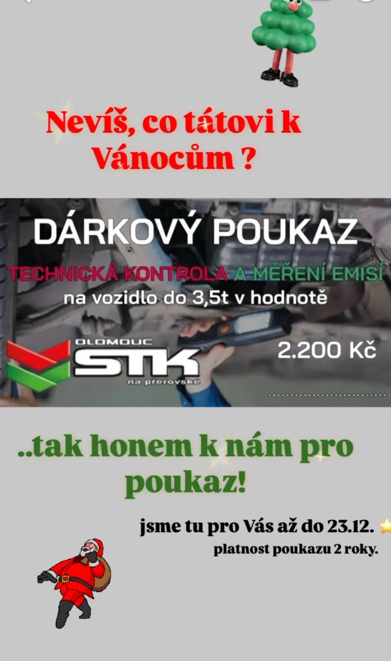 Pomalu se blíží Vánoce. Nevíte co svým blízkým nadělit pod stromeček? U nás na STK můžete zakoupit dárkový poukaz v hodnotě 2.200 korun.  Těšíme se na vás.  Vaše STK “NA PŘEROVSKÉ 